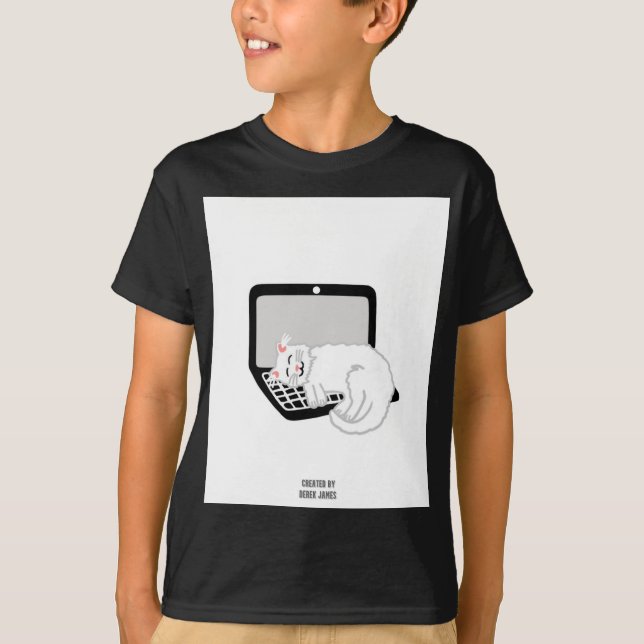 Vit klump på bärbar dator Boys Black T Shirt (Framsida)