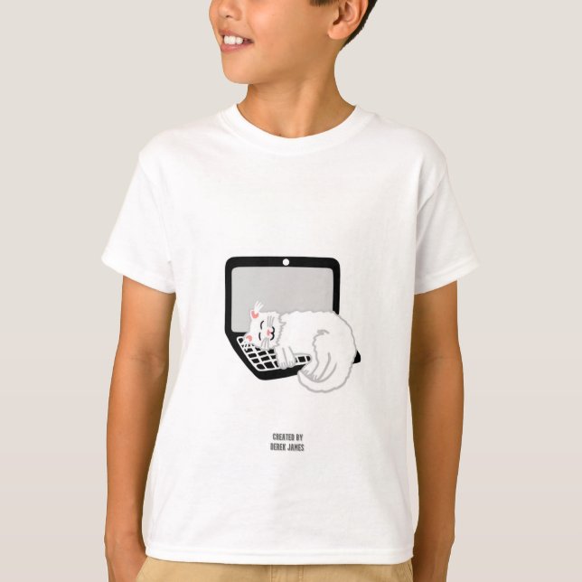 Vit klump på bärbar dator Boys White T Shirt (Framsida)