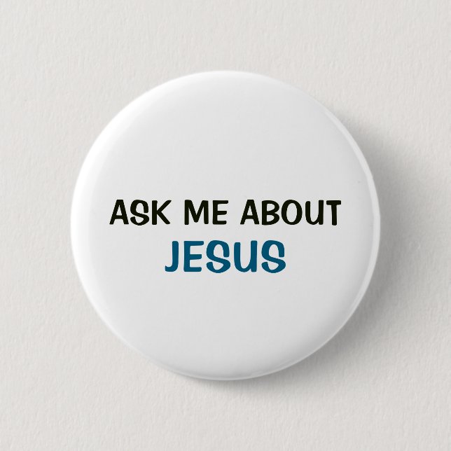 Vit knapp - Fråga mig om Jesus (Framsida)