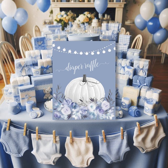 Vit knumpkin Dusty Blue Baby Shower Diaper Raffle Poster (Skapare uppladdad)