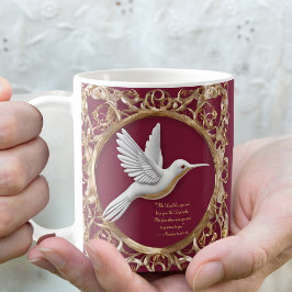 Vit kolibri på röd morgonvälsignelse mugg
