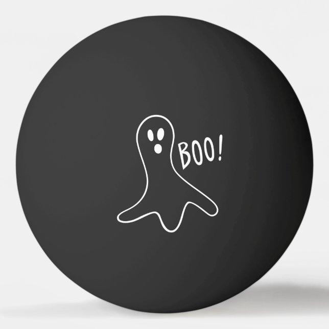 Vit kontur för Ghost Say Boo på svart Pingisboll (Framsidan)
