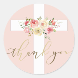 vit kor blommigt Tack Runt Klistermärke