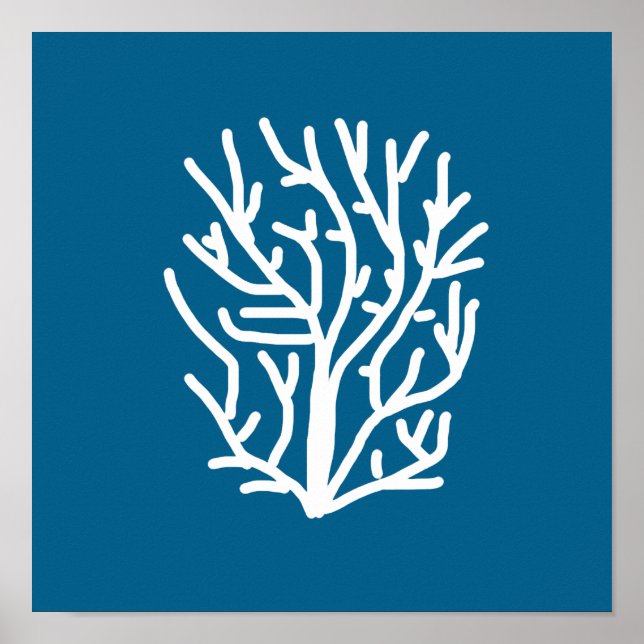 Vit korall på blått vattenlevande liv poster (Framsidan)