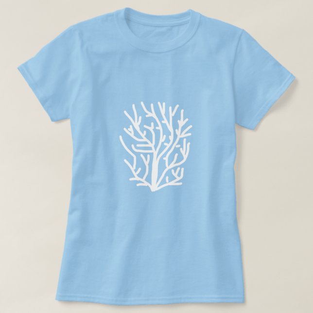 Vit korall på blått vattenlevande liv t shirt (Design framsida)