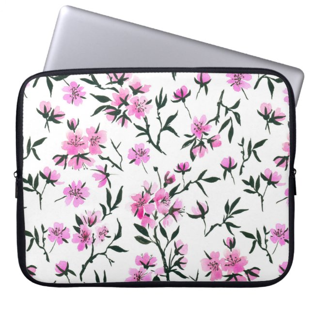 Vit körsbärs blommar på vitt laptop fodral (Framsidan)