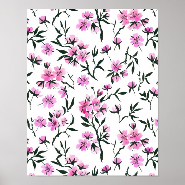 Vit körsbärs blommar på vitt poster (Framsidan)