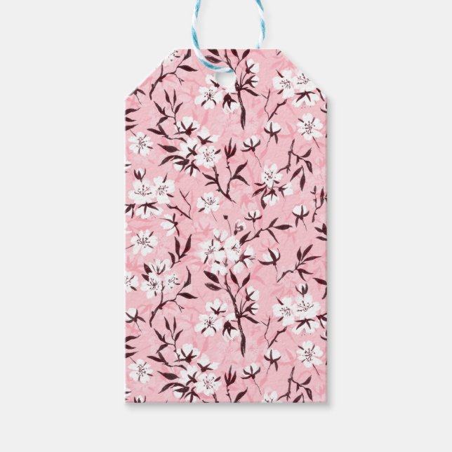 Vit körsbärs-blommar presentetikett (Framsidan)