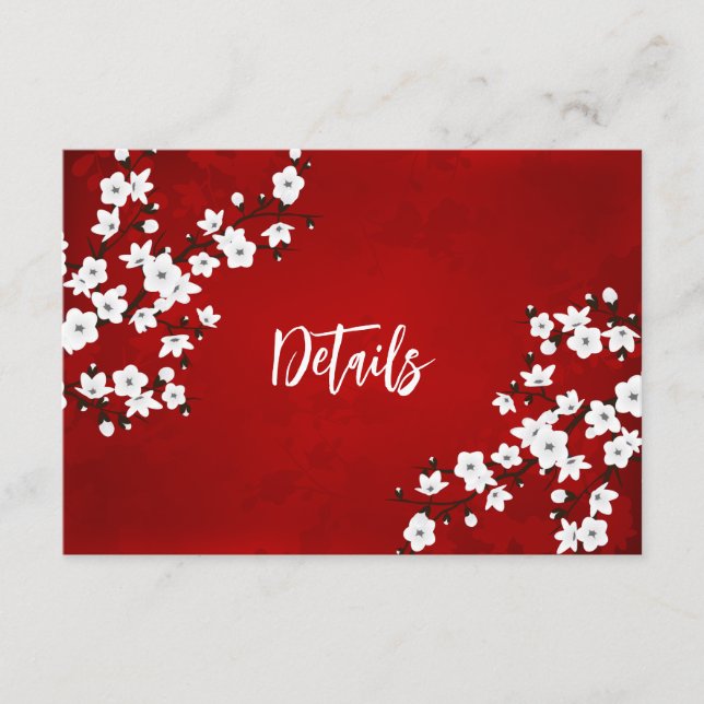Vit Körsbärsblommas Bröllopsdetaljer Tilläggskort (Framsida)