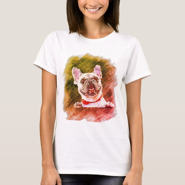 Vit kort-hårig hund t shirt (Framsida)