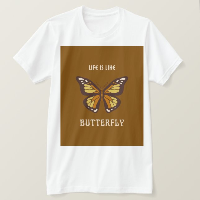 Vit kortärmad skjorta med fjärilsdesign t shirt (Design framsida)