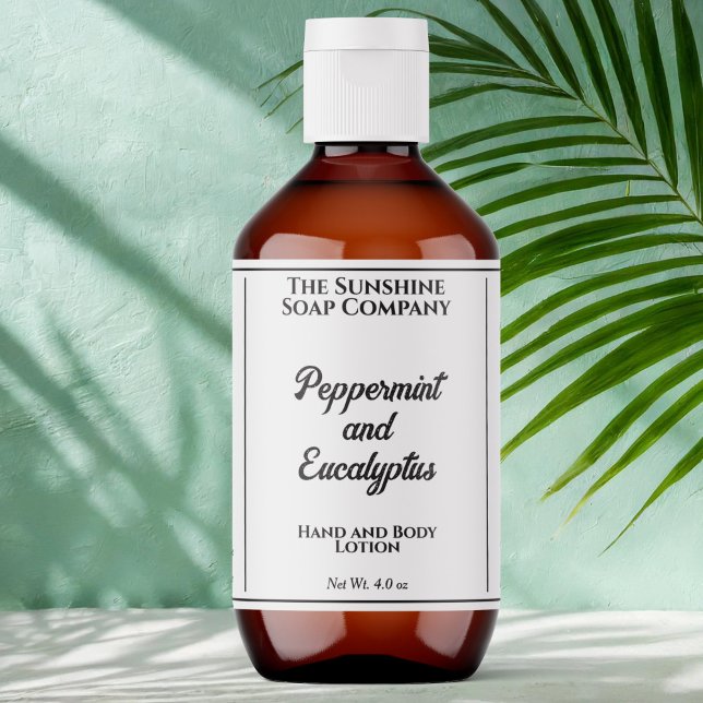 Vit kosmetikflasketikett med svart text fraktsedel (Skapare uppladdad)