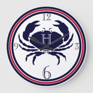 Vit krabba, stor klocka, nautiskt monogram klocka