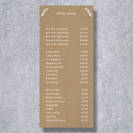 Vit, Kraft & Rustik Meny & Prislista Ställkort