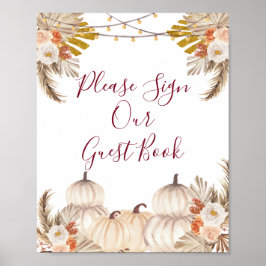 Vit Kräm Pumpa Blommig Vänligen Skriv Gäst Poster