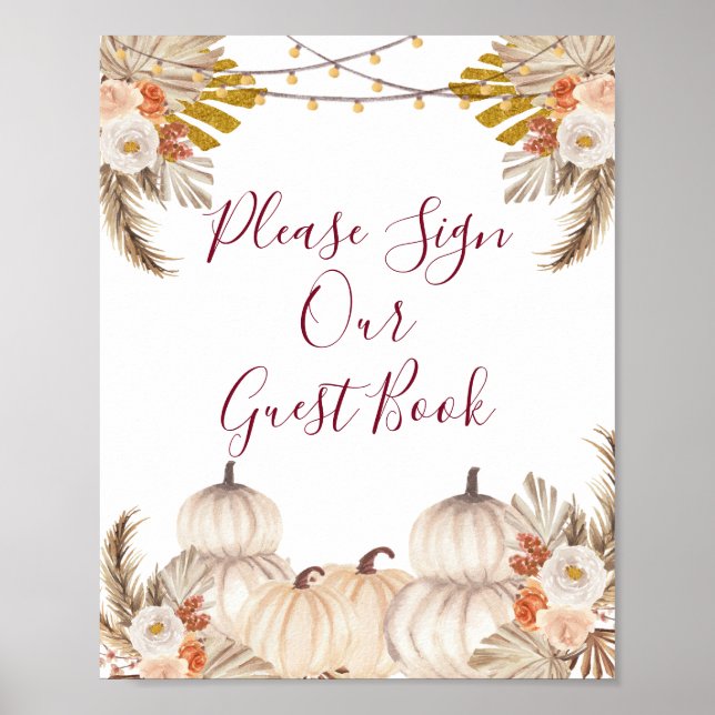 Vit Kräm Pumpa Blommig Vänligen Skriv Gäst Poster (Framsidan)