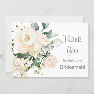 Vit kräm rosor, hydrangea Bridesmaid Tack Kort