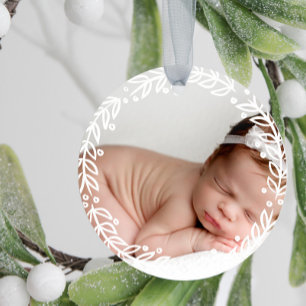 Vit krans Barnets första jul Julgransprydnad Keramik