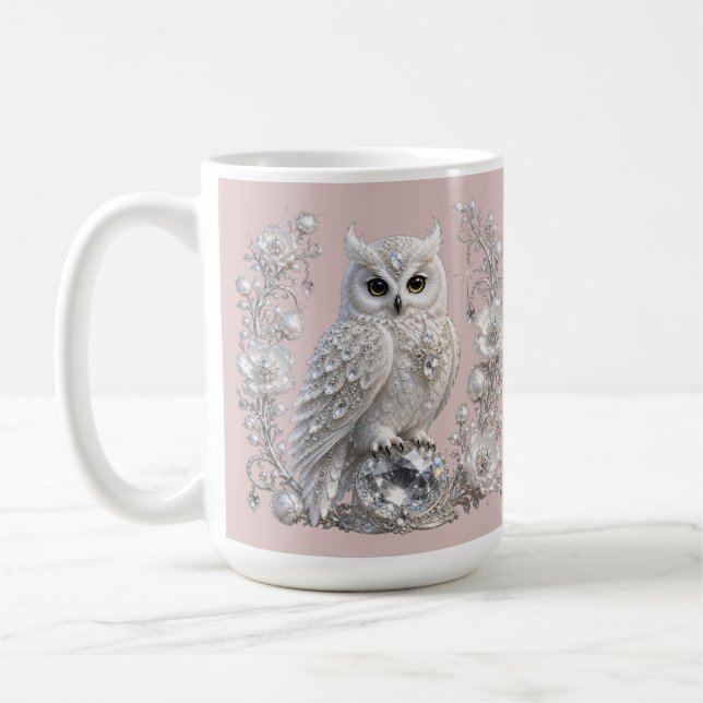 Vit Kristall Pärl Uggle Kaffemugg (Vänster)