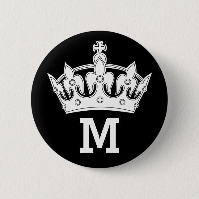 Vit Kronmonogram Personlig Knapp (Framsida)