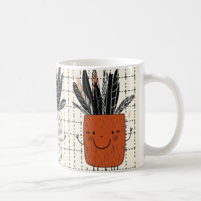 vit krukväxt dekorerad med vertikala svarta fläcka kaffemugg (Höger)