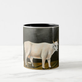 Vit kummel på svart bakgrund (husdjur) Två-Tonad mugg