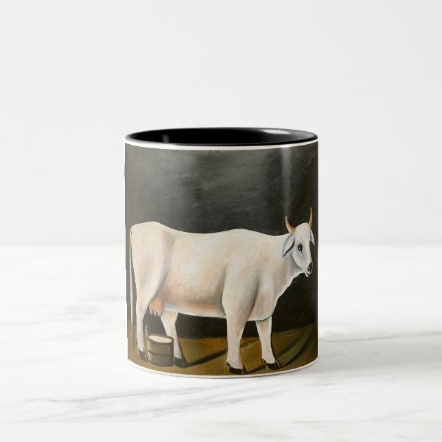 Vit kummel på svart bakgrund (husdjur) Två-Tonad mugg (Center)