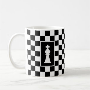 Vit kung på svart & vit schack-kaffe kopp