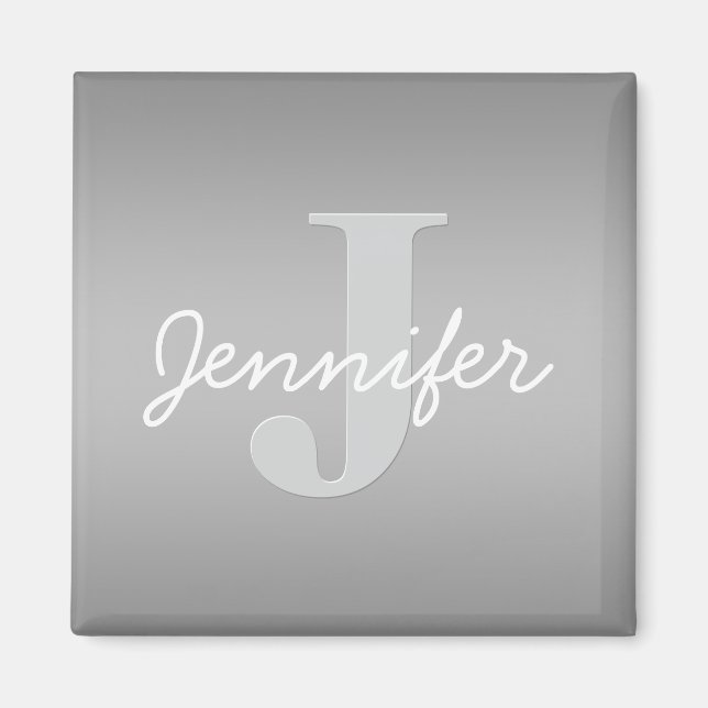 Vit kursiv & grått monogram | Redigerbara färger Magnet (Framsidan)