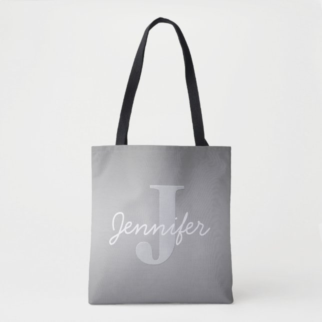 Vit kursiv & grått monogram | Redigerbara färger Tygkasse (Framsida)