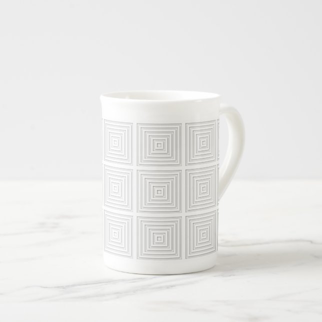 Vit kvadratgeometri benporslin mugg (Framsida höger)