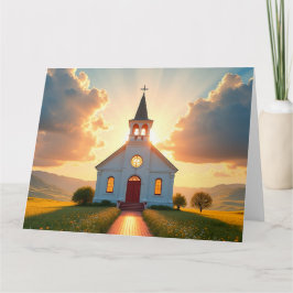 Vit kyrka på en landsbygdsslätt kort