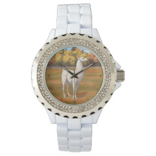 Vit lama på höstgårdens betesmark armbandsur