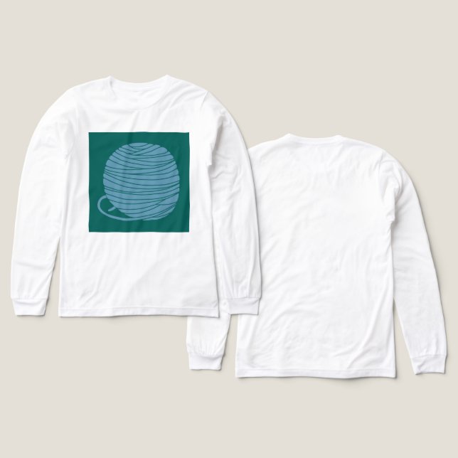 Vit långärmad "Yarn Ball" t-shirt  (Design framsida och baksida)