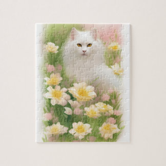 Vit, långfristig katt pussel