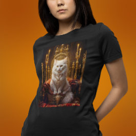 Vit Långhårig katt, omgiven av Guld T Shirt