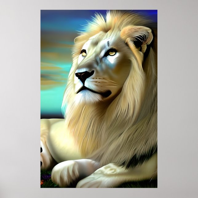 Vit Lejon eterkonst av Majestic White Poster (Framsidan)