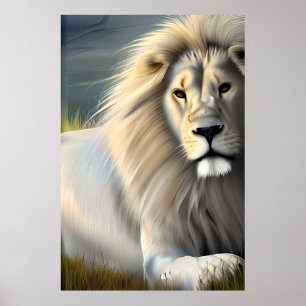 Vit Lejon eterkonst av Majestic White Poster
