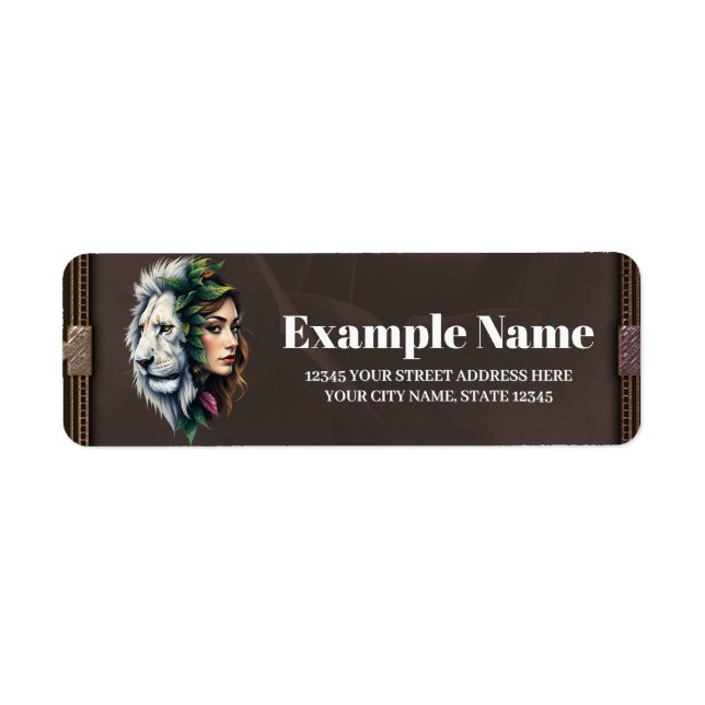 Vit Lejon & kvinna Returadress Etikett (Framsidan)