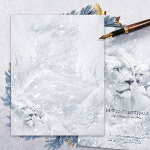 Vit Lejon och Unge på is - Helgdag Stationery Papp