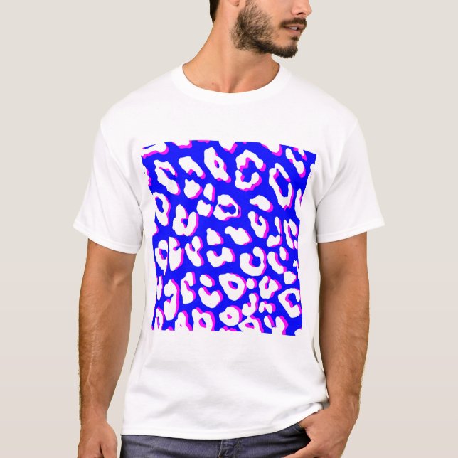 Vit Leopardsmink Blå Rosa T Shirt (Framsida)