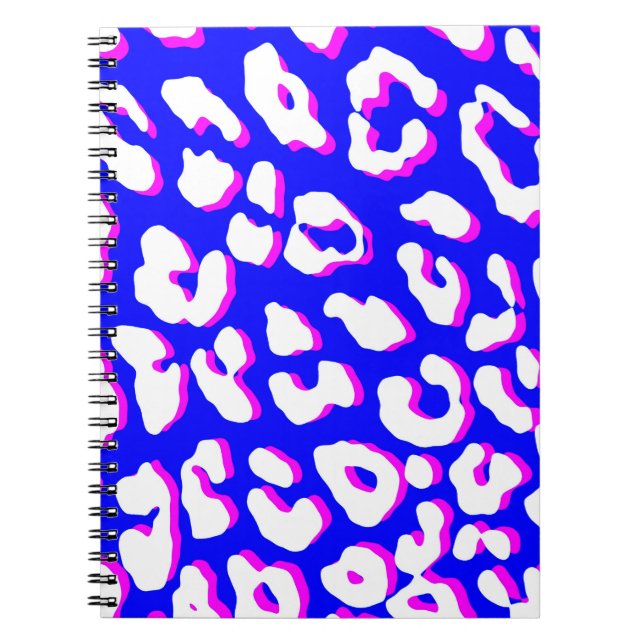 Vit Leopardyck Vit Blå Rosa Anteckningsbok (Framsidan)