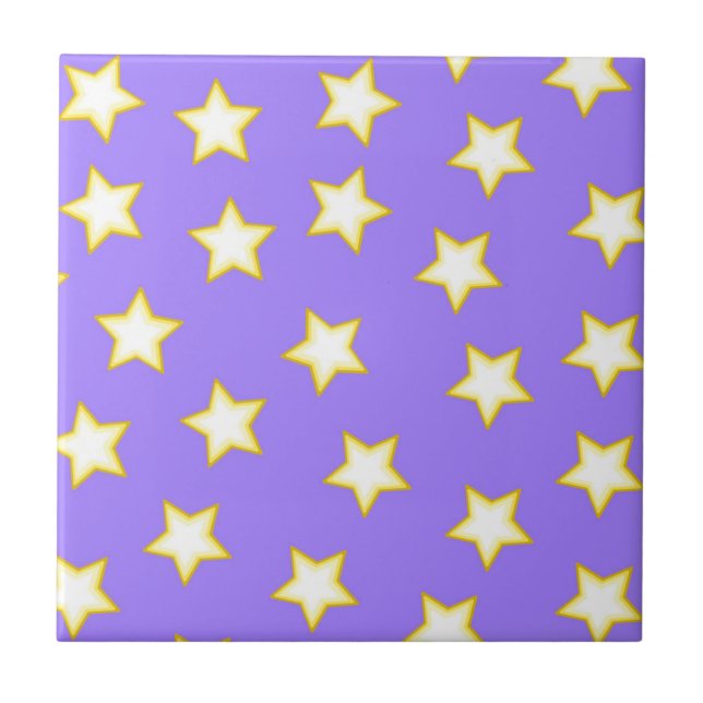 Vit Lila Geometric Stars Mönster Kakelplatta (Framsidan)