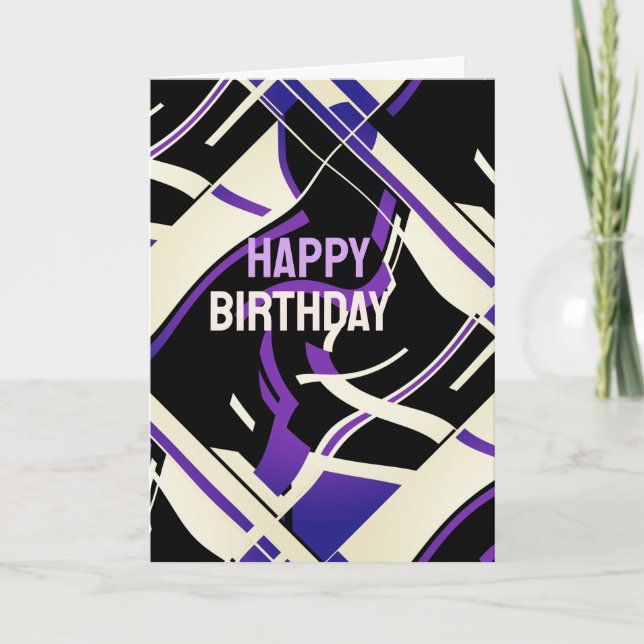 Vit Lila Lilac Black Slanted Abstrakt Birthday Kort (Framsida)