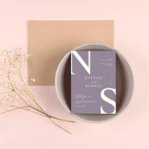 Vit Lila, minimalistisk Elegant, fet Initialer Wed
