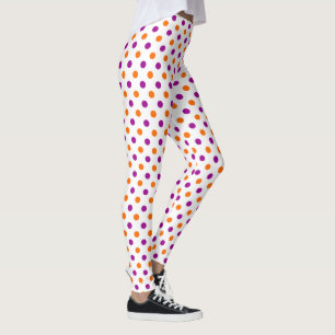 Vit Lila Orange Prickiga Mönster Leggings