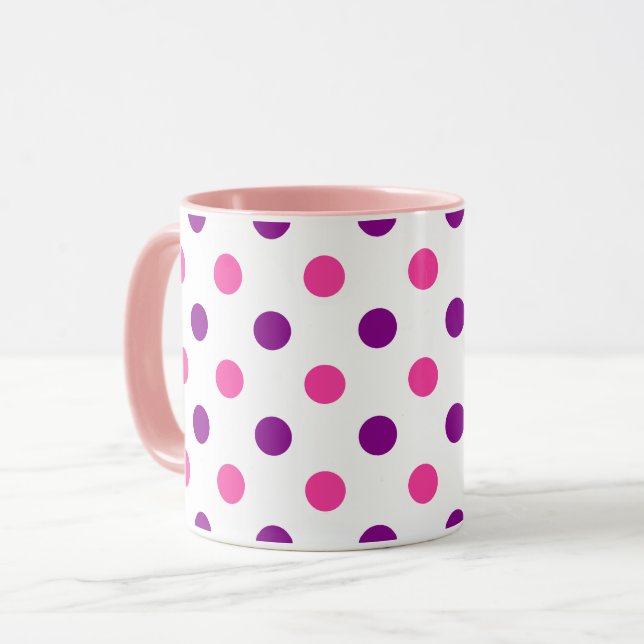 Vit Lila Rosa Prickar Mönster  Mugg (Framsida vänster)
