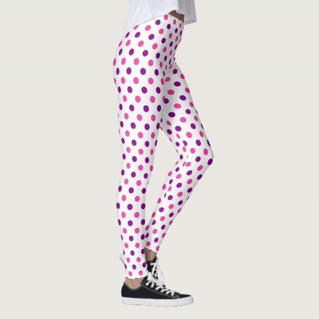 Vit Lila Rosa Prickiga Mönster  Leggings (Höger)