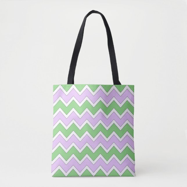 Vit, Lilac och Grönt Chevron Tote Bag Tygkasse (Framsida)