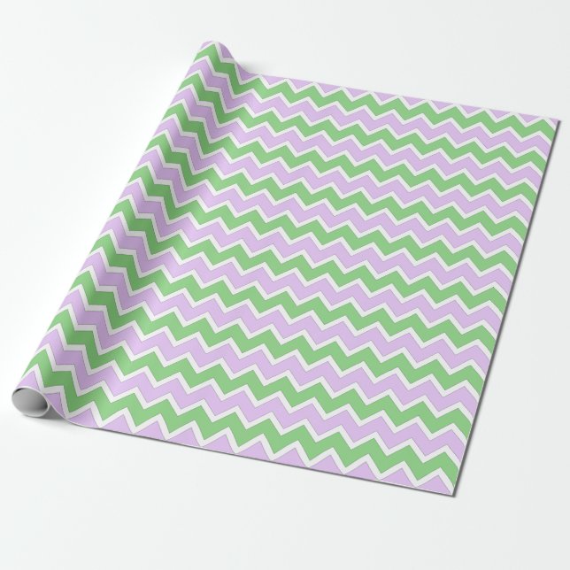Vit, Lilac och Grönt Chevron Wrapping Papper Presentpapper (Utrullad)